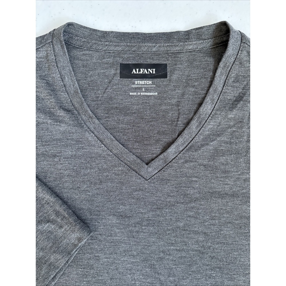 Alfani Men's‎ Large Gray Soft Stretch Casual V-Neck Short Sleeve T-Shirt